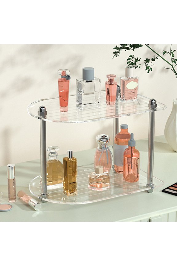 Multi Layer Clear Acrylic Cosmetic Organizer, Desktop Makeup and Skincare Storage Shelf with Metal Stand, Countertop Display Rack for Bathroom and Dresser