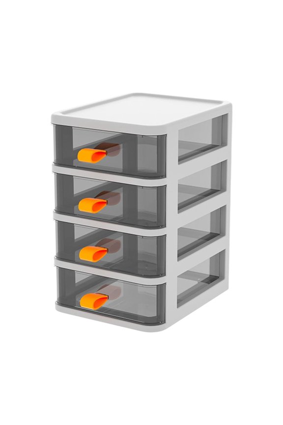 Multi-Layer Desktop Storage Box Transparent Desktop Organizer with Drawers Stationery Organizer with Orange Handle 5*7*9In White