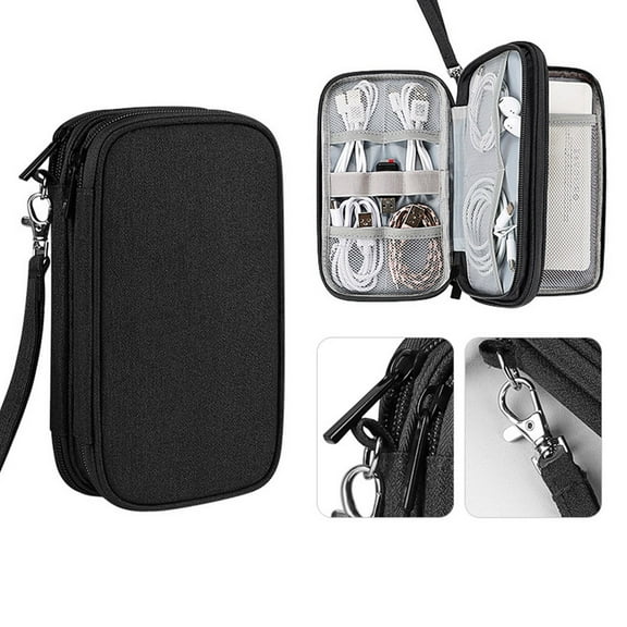 Multi-Layer Digital Accessory Storage Bag - Portable Waterproof Organizer for Hard Drives, Power Banks, Earphones, Cables - Compact Carry Case with Handle, 20x11.5x6cm