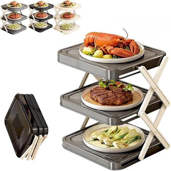 Multi-Layer Dish & Prep Tray Storage Rack, 3-Tier Foldable Prep Storage ...