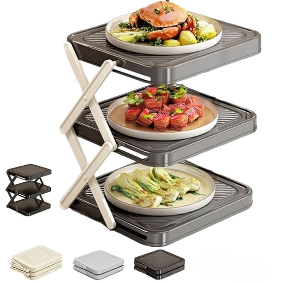 Multi-Layer Dish & Prep Tray Storage Rack,Foldable Vertical Plate Racks for Cabinet, Vegetable Plate Display Rack Organizer Dish, Making Cooking Highly Efficient