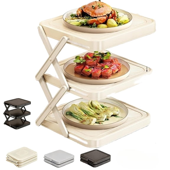 Multi-Layer Dish & Prep Tray Storage Rack,Foldable Vertical Plate Racks for Cabinet, Vegetable Plate Display Rack Organizer Dish, Making Cooking Highly Efficient