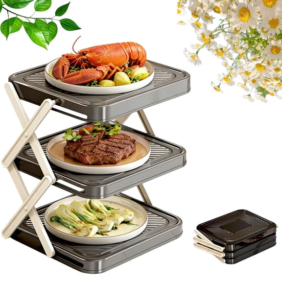 Multi-Layer Dish & Prep Tray Storage Rack, Multifunctional Foldable Vertical Plate Racks For Cabinet, Sturdy & Stable Construction, Open-Sided Easy Access