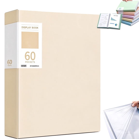 Multi-Layer Display Book File Folder, 60-Pocket A4 Transparent Document Organizer - Double-Sided Pages for Certificates, Photos & Office