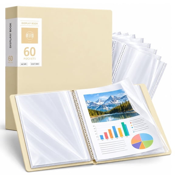 Multi Layer Display Book File Folder, 60-Pocket Portfolio for Artwork, Documents, Photos, Certificates & School Projects