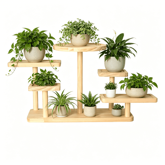 Multi Layer Display Stand | 5 Tier Staggered Shelf for Decor | Solid Wood Storage Rack for Home, Office, and Living Room Display Organization