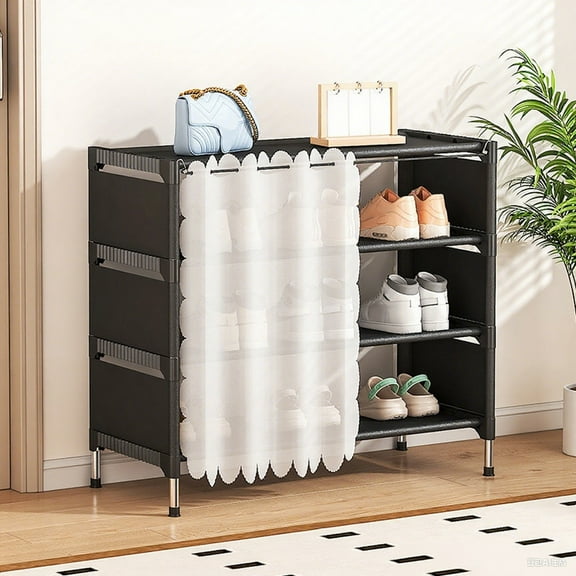 Multi Layer Dust Proof Shoe Rack Stackable Shoe Storage Organizer Metal Plastic Shoe Shelf for Entryway Bedroom Hallway Closet Organization with Raised Bottom