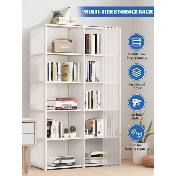 Multi-Layer Dustproof Storage Cabinet, Easy to Assemble, Multi-Functional Book Rack & Clothes Wardrobe for Dormitory, Rental Room, Office, Classroom