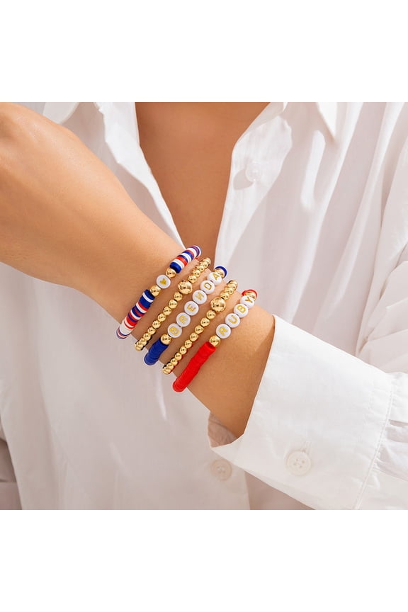 Multi Layer Flag Soft Ceramic Wrap Bracelet, 250th Anniversary USA Independence Day Beaded Bracelet, Patriotic Woven Wristband for Holiday Parties