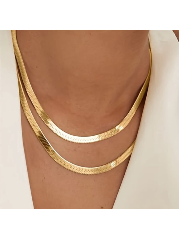 Multi-Layer Flat Snake Bone Chain Necklace - Simple Style Fashion Clavicle Chain, Versatile Daily Wear & Perfect Holiday Gift