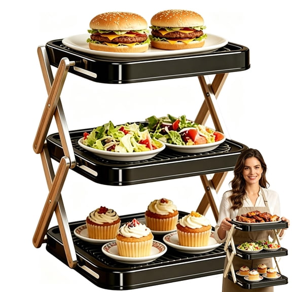 Multi-Layer Foldable Dish Storage Rack, Multifunctional Vertical Plate Organizer for Cabinet, Compact Prep Tray & Vegetable Plate Holder