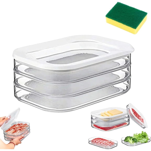 Multi-Layer Food Storage Box with Lid, Stackable Meal Prep Container Set for Fridge, Pantry & Deli Meat, Cheese, Ham Storage, BPA-Free, Easy Clean, Durable Kitchen Organization (3 Layers)