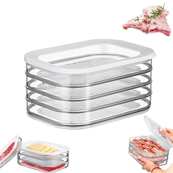Multi-Layer Food Storage Box With Lid, 4 Layer Stackable Deli Meat Container For Fridge, Airtight Ham Cheese Organizer For Cold Cuts