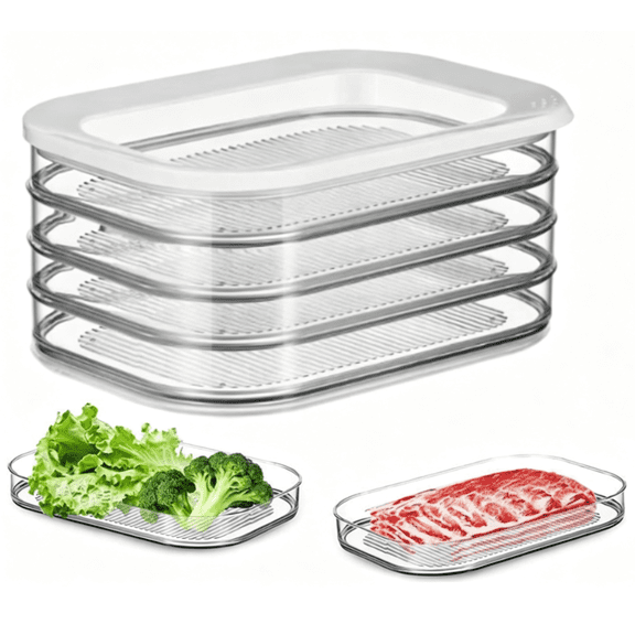 Multi-Layer Food Storage Box with Lid 4-Layer for Fridge | Stackable Deli Meat Cheese Container Cold Cuts Ham