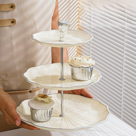 Multi Layer Fruit Tray Stand | 2-Tier or 3-Tier Plastic Snack Server | Gold Silver Decorative Flower Design | Living Room Coffee Table Ornament | Dessert Candy Storage Organizer | 9.84"-10.83" Easy