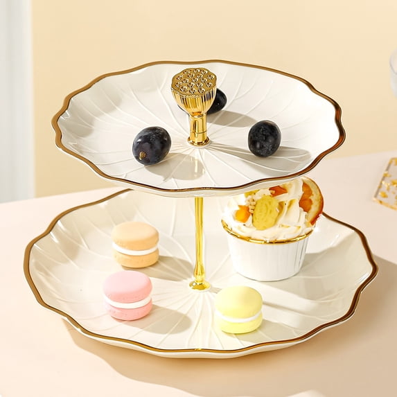 Multi-Layer Fruit Tray with Flower Design | 2-Tier Snack & Dessert Platter | Plastic Serving Tray with Handles | 1 Piece