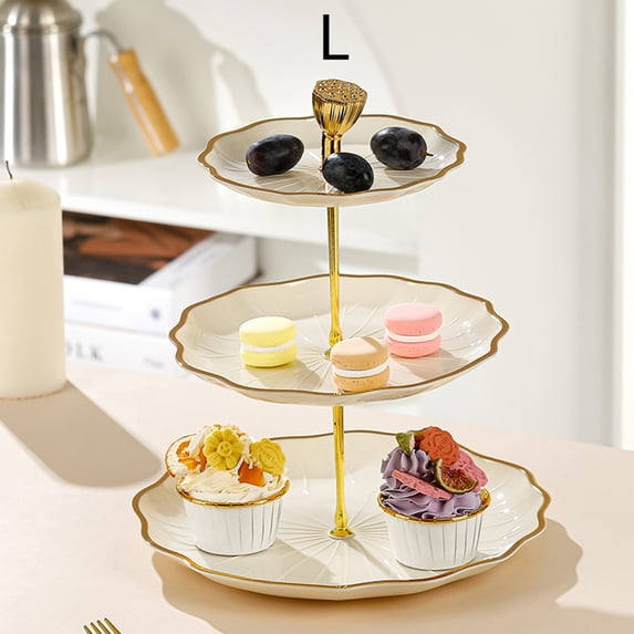 Multi-Layer Fruit Tray with Flower Design | 3-Tier Snack & Dessert Platter | Plastic Serving Tray with Handles | 1 Piece
