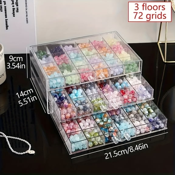 Multi-Layer Grid Bead Jewelry Organizer, Acrylic Storage Box with 3/5 Drawers, Ideal for Glass Beads, Nail Art Sequins, Glue & Earrings, Dustproof & Large Capacity Craft Storage Container