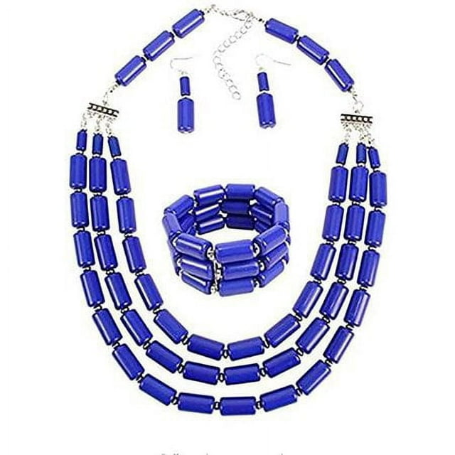 Multi Layer Handmade Bead Strand Cluster with Necklace Bracelet and Earrings Set for Women Lady Acrylic Beads Statement Strand Necklaces