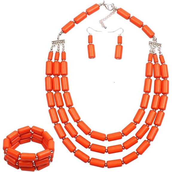Multi Layer Handmade Bead Strand Cluster with Necklace Bracelet and Earrings Set for Women Lady Acrylic Beads Statement Strand Necklaces