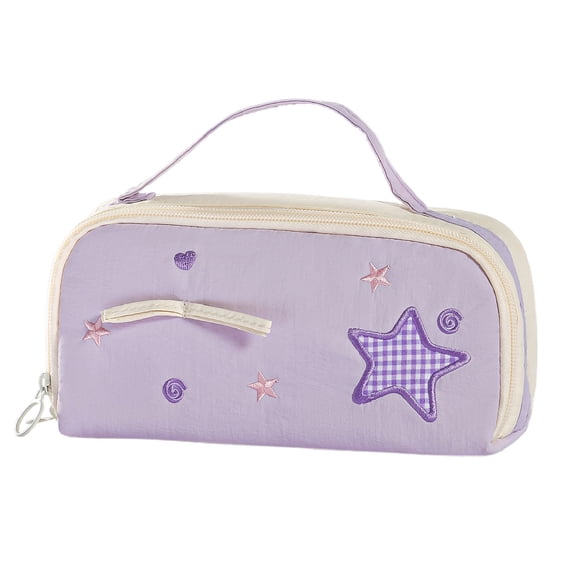 Multi-Layer Large Capacity Pencil Case Star Pattern Handheld Stationery Bag Purple 1 Count