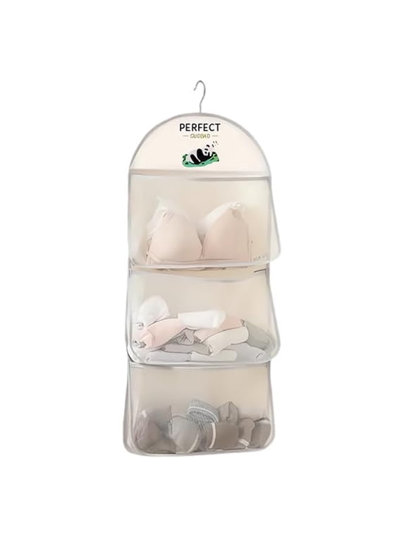 Multi Layer Mesh Storage Hanging Bag,Hanging Storage with Metal Hanger Mesh Pockets for Bra Underwear Socks,Pockets Hang Store Bag for Door Closet