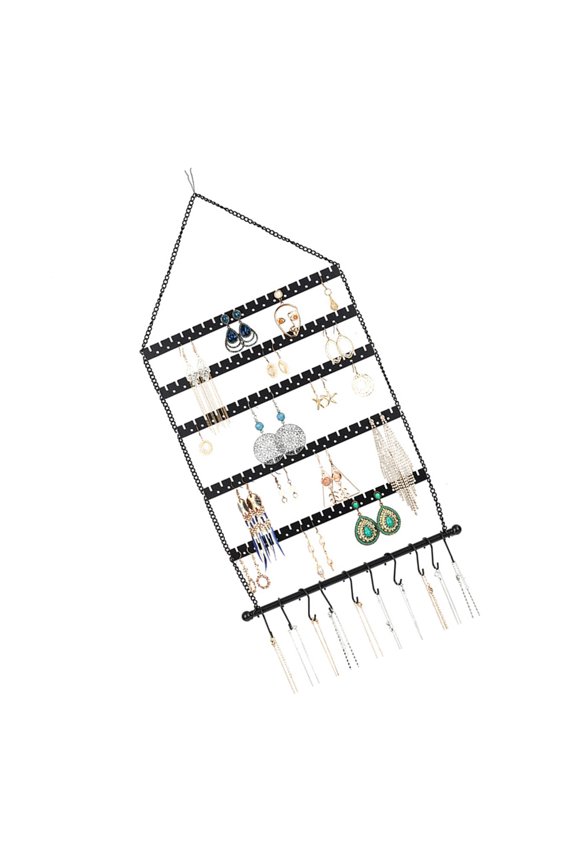 Multi Layer Metal Jewelry Holder With Curved Shape For Hanging Earrings Chains And Pendants Wall Mount Storage Unit