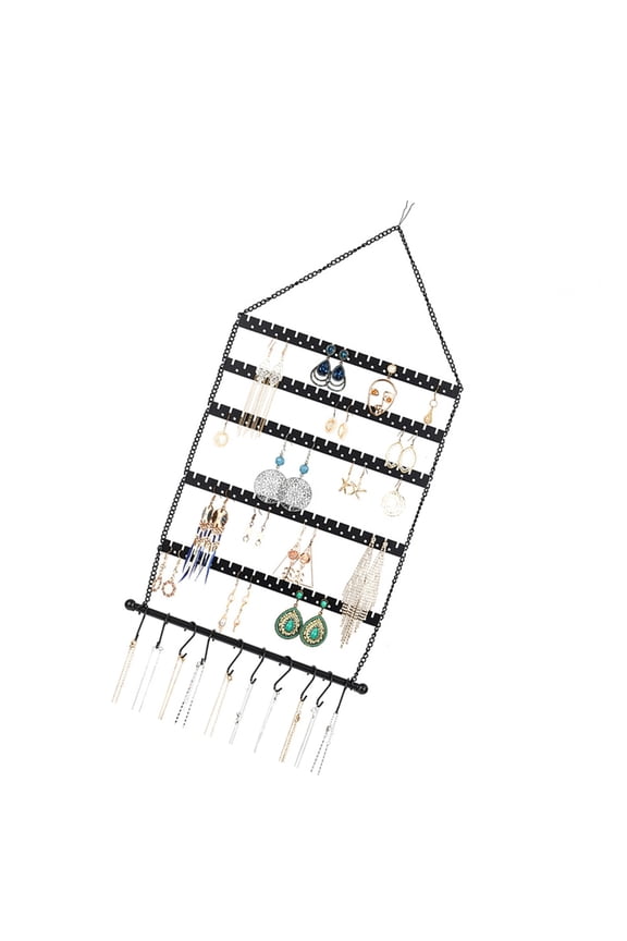 Multi Layer Metal Jewelry Holder With Curved Shape For Hanging Earrings Chains And Pendants Wall Mount Storage Unit