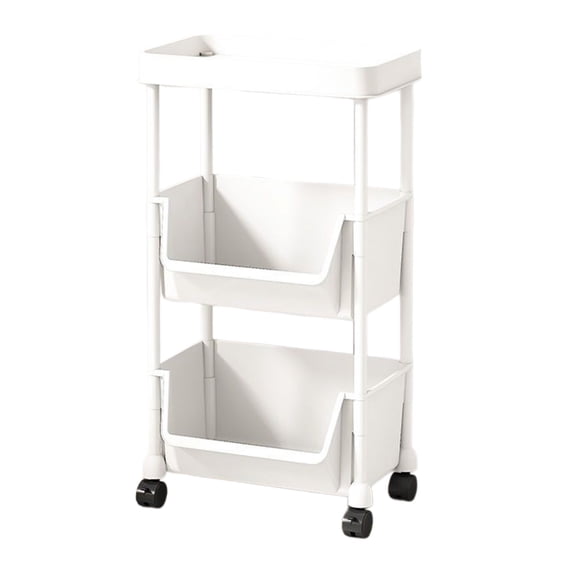 Multi Layer Movable Plastic Storage Rack, Large Capacity Layered Storage Rack with Wheels for Living Room/Bedroom/Bathroom/Kitchen Item Storage (3-tier)