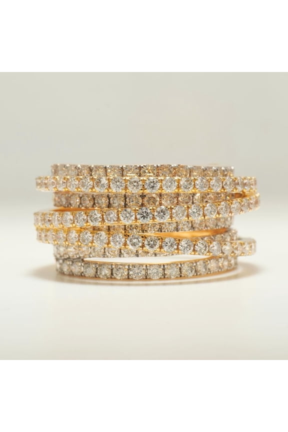 Multi-Layer Natural Diamond Wrap Ring: 14K Solid Gold Wide Spiral Cocktail Band, IGI Certified, Ready To Ship