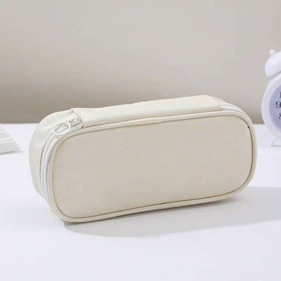 Multi-Layer Oxford Pen Organizer - 8.7in Pencil Case Office Supplies Storage Bag Zippered Compartments Adult Exam Essential Case(Beige)