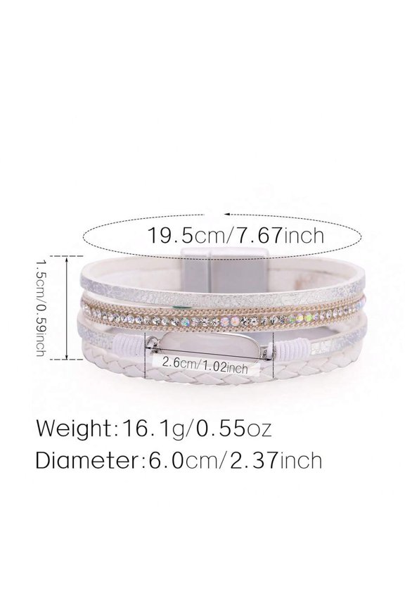 Multi-Layer PU Leather Wrap Bangle SZ00217 With Rhinestones And Braided
