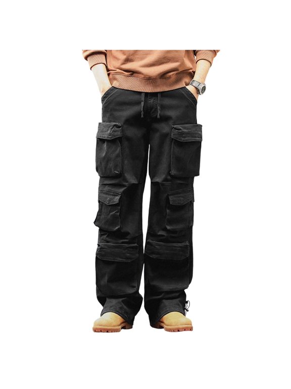 Multi Layer Patch Pocket Straight Cargo Pants for men, Solid Plus Size Outdoor Hiking Sport Long Trousers