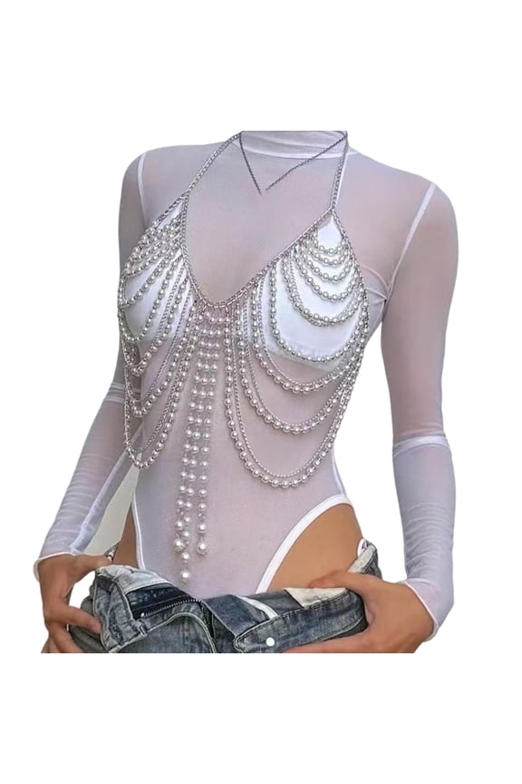 Multi Layer Pearls Body Chain Top for Women Shoulder Necklaces for Enhancing Your Outfits at Special Occasion
