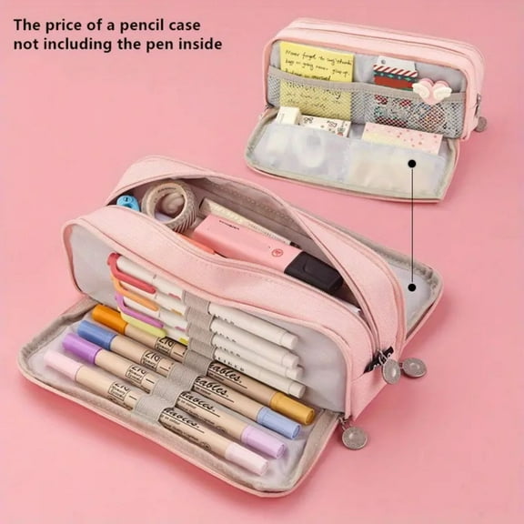 Multi-Layer Pencil Case With Zipper, Large Capacity Pen Pouch, Fabric Stationery Organizer, Rectangular Pencil Bag With Front Pocket For Desk Storage Of Pens, Markers, And Accessories