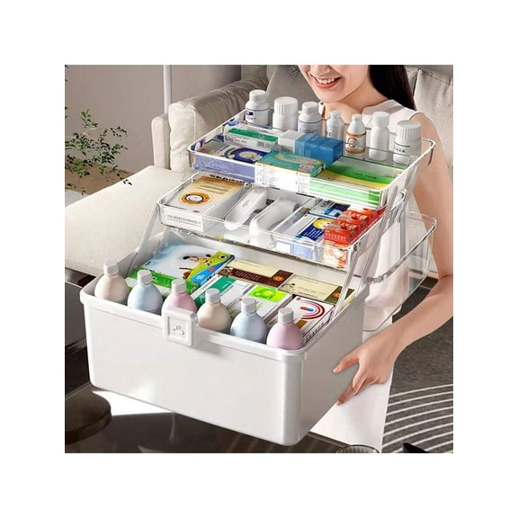 Multi-Layer Plastic Storage Box with Handle and Trays, Portable Art Supply Organizer and Sewing Box, Multifunctional Compartment Case for Medical and Household Organization