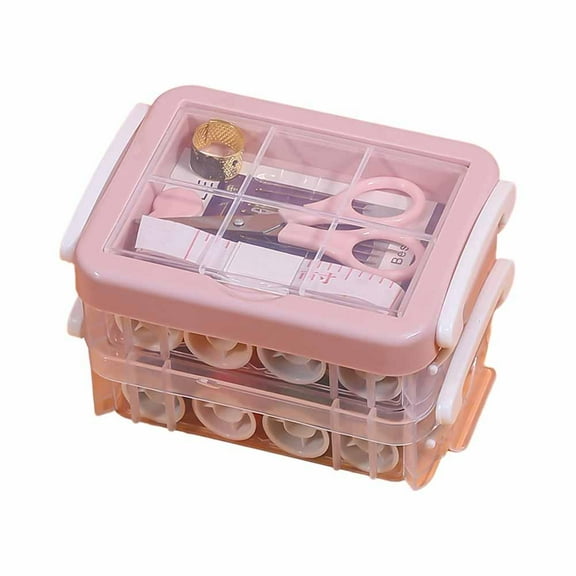 Multi-Layer Portable Sewing Box with Needle Thread Slots and Accessory Storage, Plastic Stainless Steel Wire
