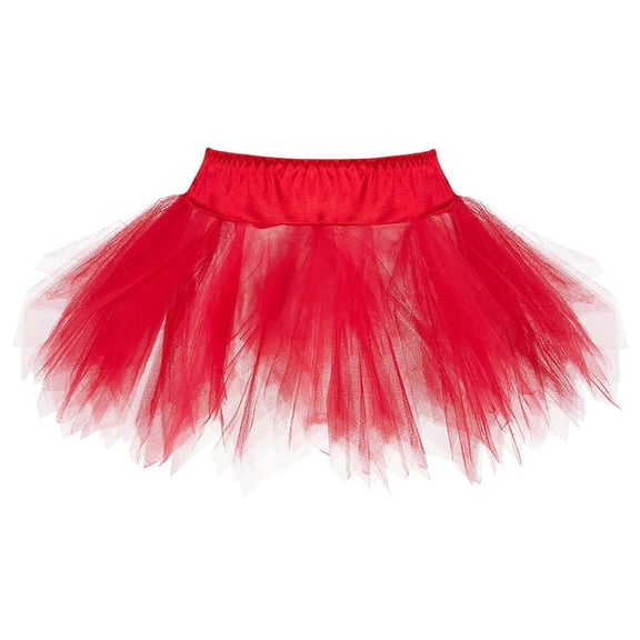 Multi Layer Princess Tulle Skirt High Waist Pleated Dance Skirt Layered Pleated Short Skirt Adult Tutus Dancing Skirt  Red M