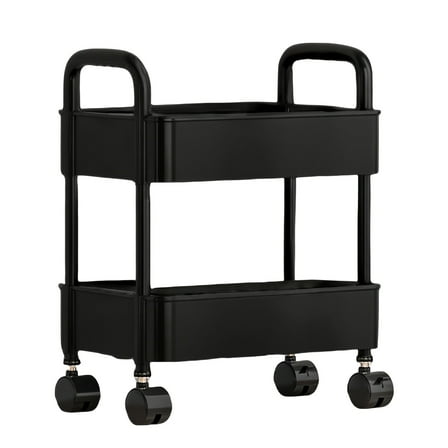 Multi-Layer Rolling Cart with Wheets and Armrests Black Moveable Plastic Storage Rack Bathroom Kitchen Office Organizer Shelf