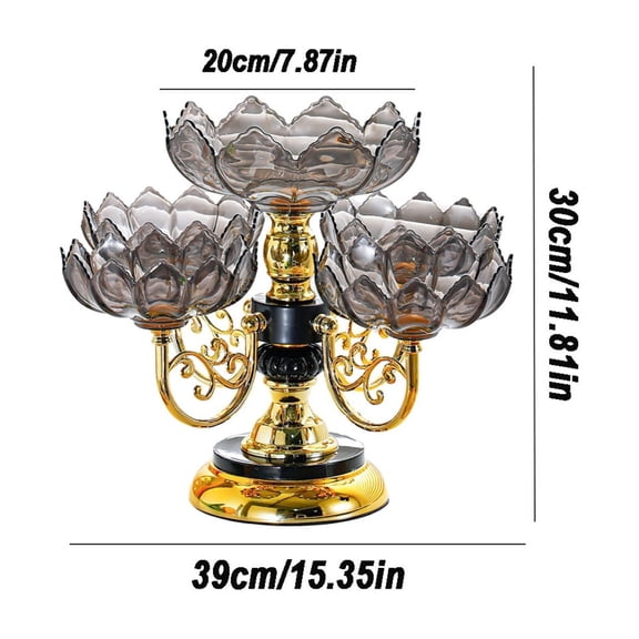 Multi Layer Rotating Fruit Tray Black Flower Shaped Serving Platter for Snacks and Desserts