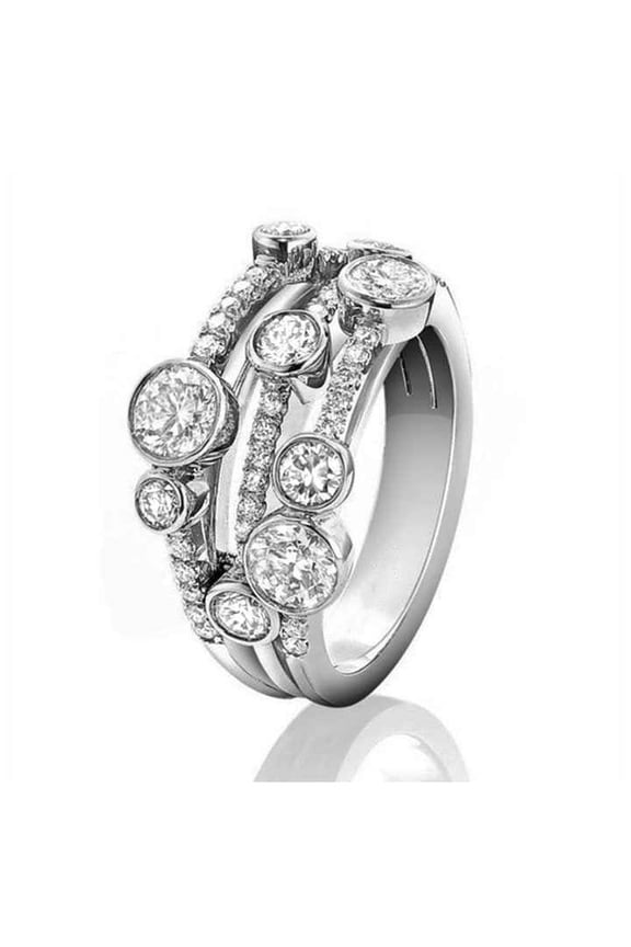 Multi Layer Roud Bezel Set Women's Wedding Ring 1.9 Ct Diamond 14K White Gold Over