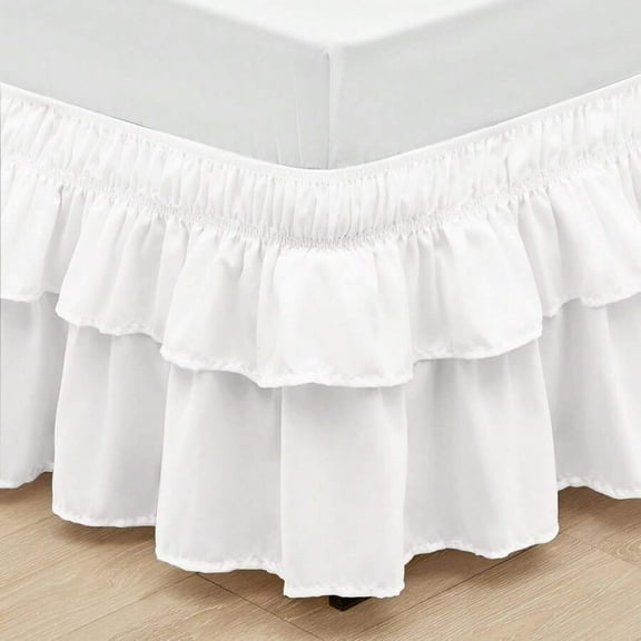 Multi-Layer Ruffle Bed Skirt 16 Inch Drop, Elastic Wrap Around Bed Skirts For Twin Full Queen King CK Size Bed, Easy To Install Dust Ruffle, Machine Washable Soft Fabric, Double Layers Bedskirt