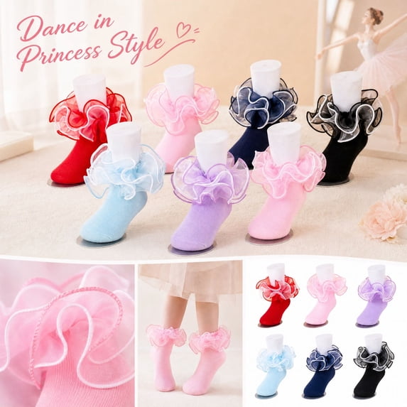 Multi Layer Ruffle Frilly Ankle Socks Soft Cotton Girls Dress Socks Ideal for Church Party School Matching Outfits(Hot Pink,XL)