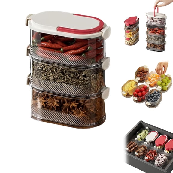Multi-Layer Sealed Spice Organizer, Stackable Spices Storage Box, Travel Spice Containers and Camping Spices Kit for Seasoning, Cereal, Coffee Beans, Snack, Small Fruits (White, 3-Layer)