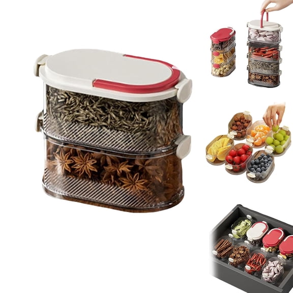 Multi-Layer Sealed Spice Organizer, Stackable Spices Storage Box, Travel Spice Containers and Camping Spices Kit for Seasoning, Cereal, Coffee Beans, Snack, Small Fruits (White, 2-Layer)