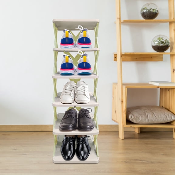 Multi-Layer Shoe Rack - 6 Tier Adjustable Heights Shoe Cabinet for High Heels, Sneakers, Slippers - Space-Saving Folding Design, Easy Clean & Install, Durable PP Material green