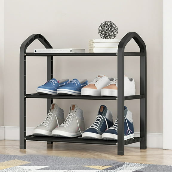 Multi-Layer Shoe Rack Organizer | Compact Three-Tier Plastic Storage Cabinet for Indoor Entryway | Black Space-Saving Vertical Boot Shelf | Sturdy Free-Standing Design | 45x42x20cm | 1 Piece