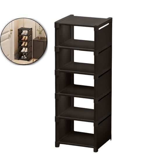 Multi-Layer Shoe Rack Storage Organizer, 6-Tier Space-Saving Plastic Shoe Shelf for Entryway Dormitory, Black