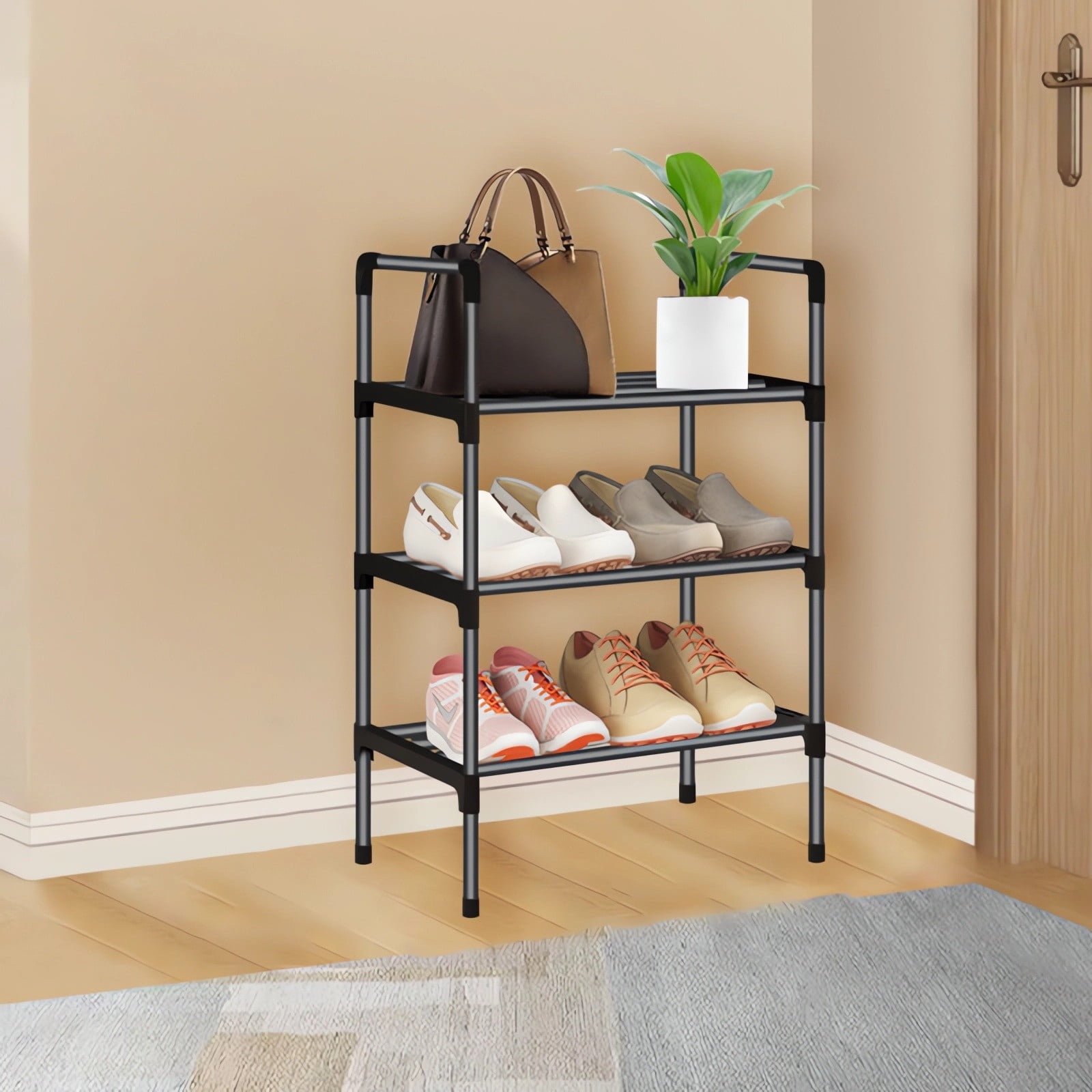 Multi-Layer Shoe Storage Rack, Ash-Proof Metal Construction, 3 Tier ...