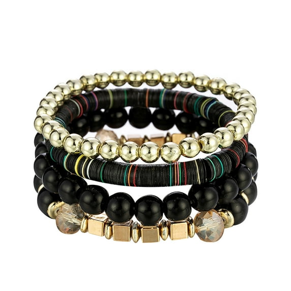 4-Layer Stackable Bead Bracelets Set - Stretch Multicolor Boho Jewelry for Women & Men, Adjustable Beaded Bracelets